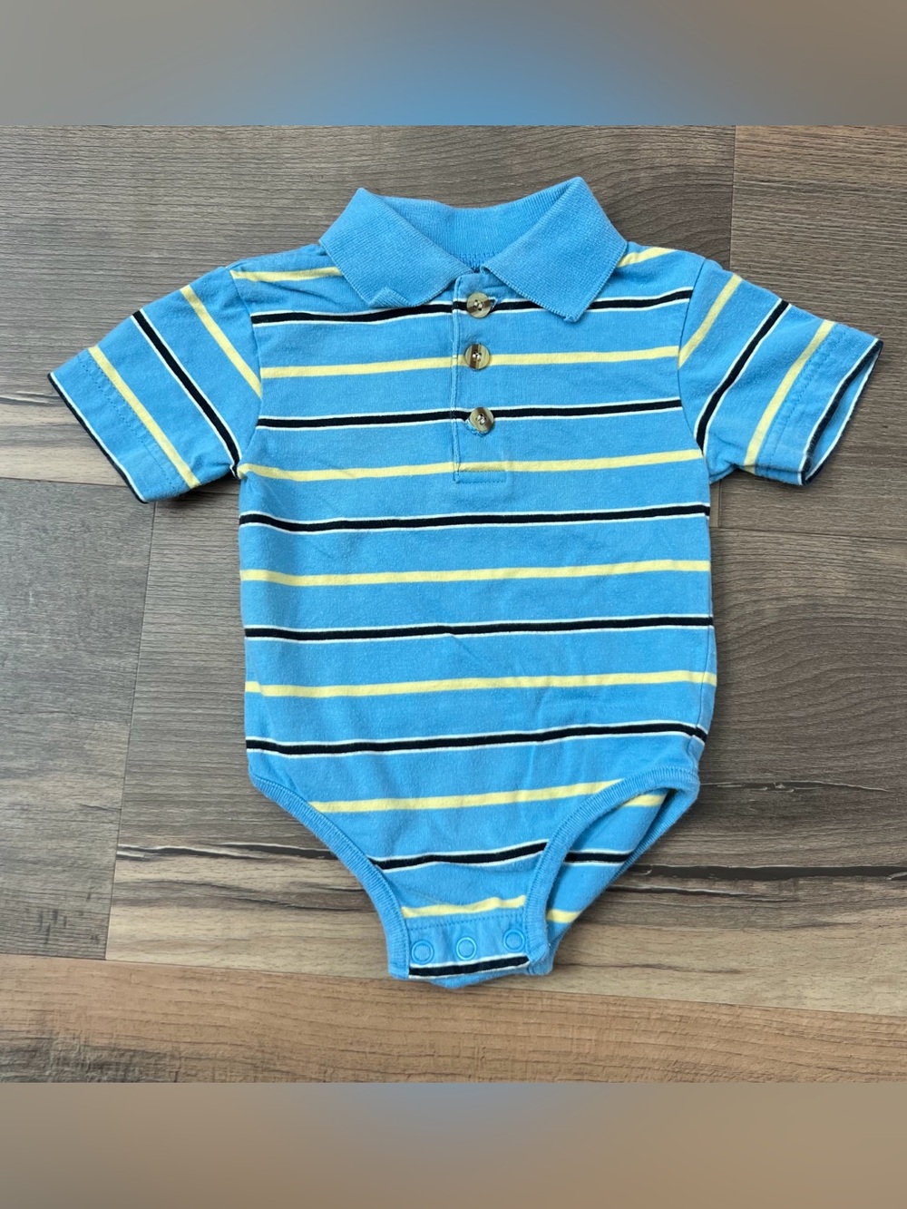 Vintage Koala Kids Infant Baby Blue & Yellow Polo Short Sleeve Bodysuit Size 12m